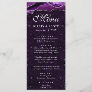 Purple and Silver Faux Glitter Agate Wedding Menu