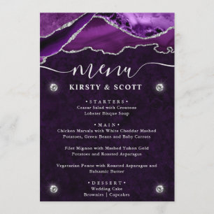 Purple and Silver Faux Glitter Agate Wedding Menu