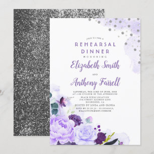 Purple and Silver Floral Romantic Rehearsal Dinner Invitation