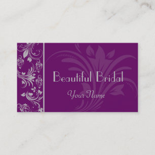Purple and Silver Floral Scroll Business Card