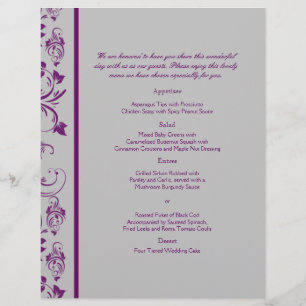 Purple and Silver  Floral Scroll Wedding Menu