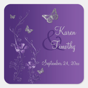 Purple and Silver Floral with Butterflies Sticker