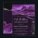 Purple and Silver Glitter Agate 21st Birthday Invitation<br><div class="desc">Vibrant purple agate layers sweep across the design with natural gemstone banding, accented by shimmering silver glitter edges for a glamorous, light‑catching finish. Elegant typography combines a chic handwritten script with bold serif details, creating a sophisticated and festive look. Perfect for milestone celebrations, this design radiates modern elegance and sparkle—ideal...</div>