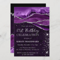 Purple and Silver Glitter Agate 21st Birthday