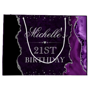 Purple and Silver Glitter Agate Birthday Large Gift Bag