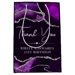 Purple and Silver Glitter Agate Birthday Party Medium Gift Bag
