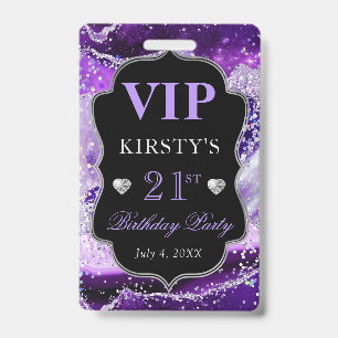 Purple and Silver Glitter Agate Birthday VIP Badge