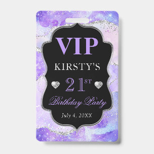 Purple and Silver Glitter Agate Birthday VIP Badge