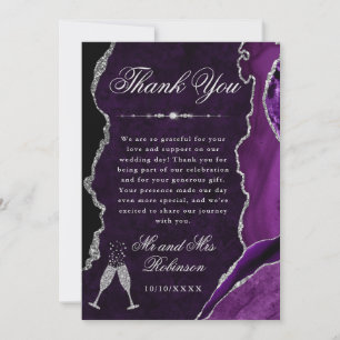 Purple and Silver Glitter Agate & Marble Wedding Thank You Card