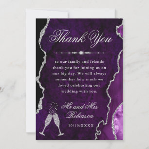 Purple and Silver Glitter Agate & Marble Wedding Thank You Card