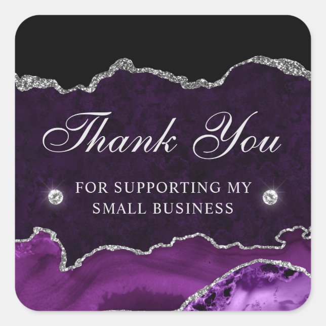 Purple and Silver Glitter Agate Small Business Square Sticker (Front)