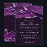Purple and Silver Glitter Agate Sweet 16 Invitation<br><div class="desc">Vibrant purple agate layers sweep across the design with natural gemstone banding, accented by shimmering silver glitter edges for a luxurious, light‑catching finish. Elegant typography combines a graceful script with bold serif details, creating a sophisticated and festive look. Perfect for milestone celebrations, this design radiates modern elegance and sparkle—ideal for...</div>