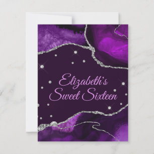 Purple and Silver Glitter Agate Sweet 16 RSVP Card