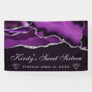 Purple and Silver Glitter Agate Sweet Sixteen Banner
