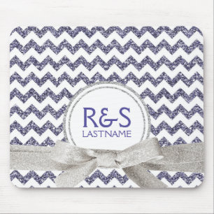 Purple and Silver Glitter Look Personalized Couple Mouse Pad