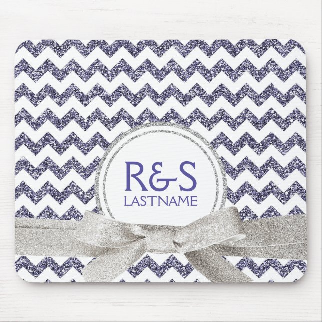 Purple and Silver Glitter Look Personalized Couple Mouse Pad (Front)