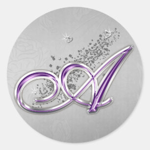 Purple and Silver Glitter Monogram A Sticker