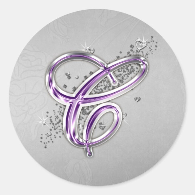 Purple and Silver Glitter Monogram C Sticker (Front)