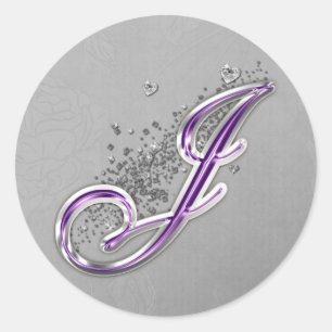 Purple and Silver Glitter Monogram J Sticker