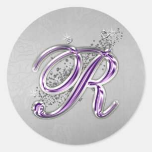 Purple and Silver Glitter Monogram R Sticker