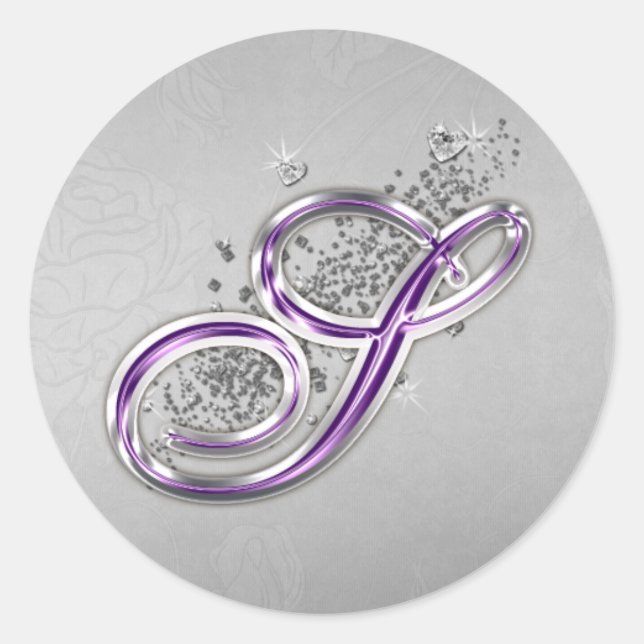 Purple and Silver Glitter Monogram S Sticker (Front)
