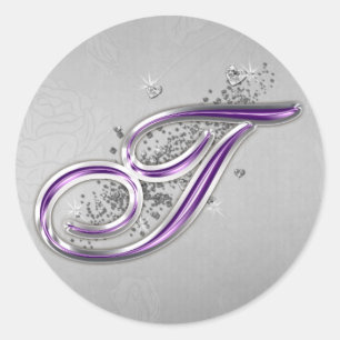 Purple and Silver Glitter Monogram T Sticker