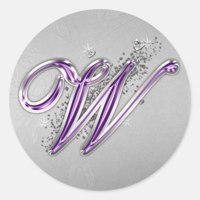 Purple and Silver Glitter Monogram W Sticker (Front)