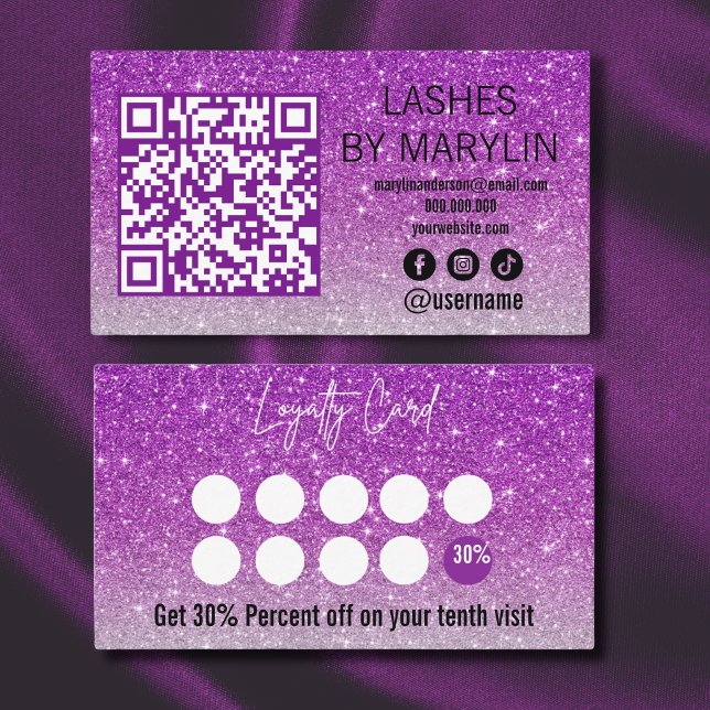 Purple and Silver Glitter Ombre Lash Technician Loyalty Card (Creator Uploaded)