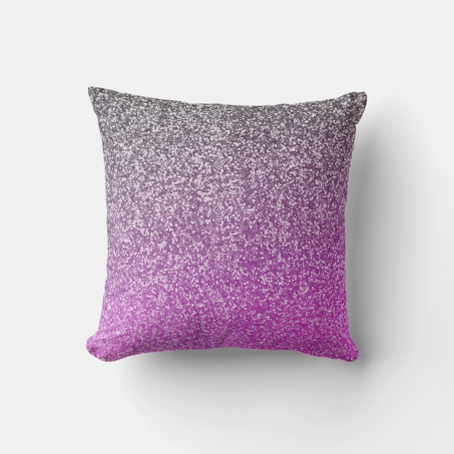Purple and Silver Glitter Ombre Look Girly Glam Throw Pillow (Front)