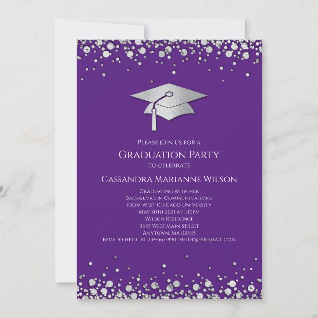 Purple and Silver Graduation Invitation (Front)