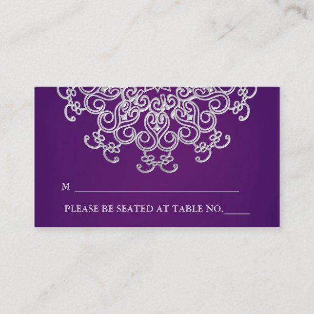 Purple and Silver Indian Style Seating Place Card (Front)