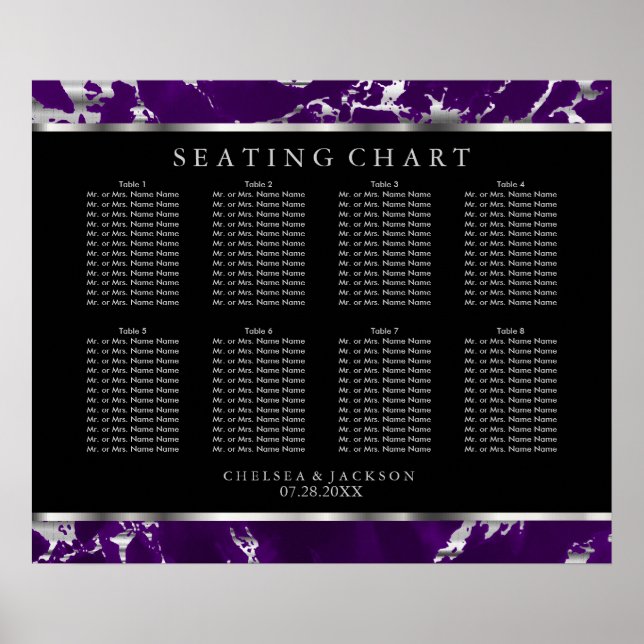 Purple and Silver Marble - 10 Seating Chart (Front)