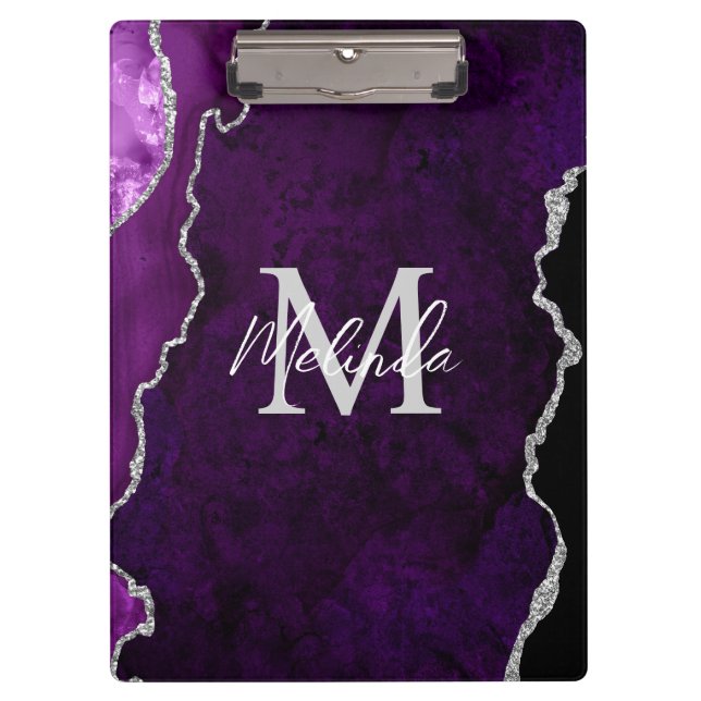 Purple and Silver Marble Agate Clipboard (Front)