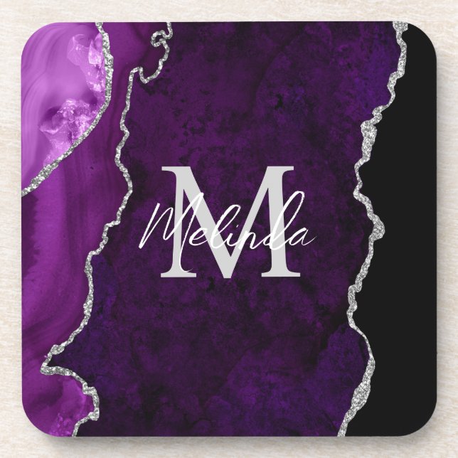 Purple and Silver Marble Agate Coaster (Front)