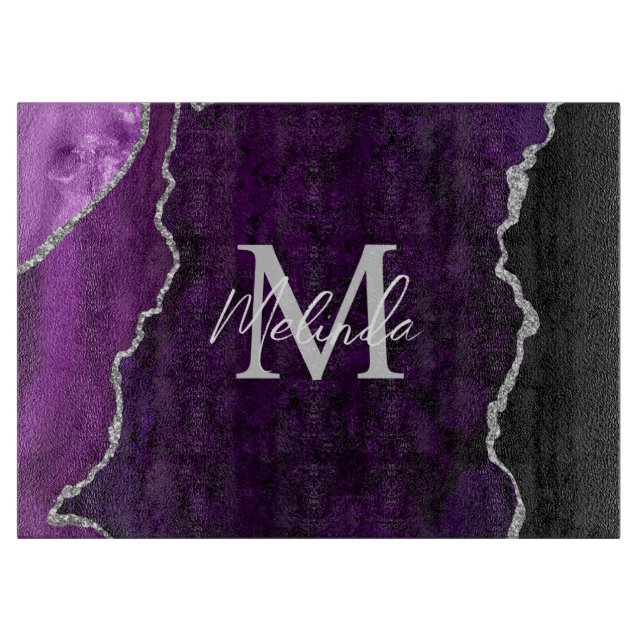 Purple and Silver Marble Agate Cutting Board (Front)