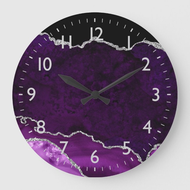Purple and Silver Marble Agate Large Clock (Front)