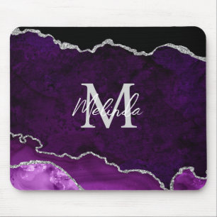 Purple and Silver Marble Agate Mouse Pad