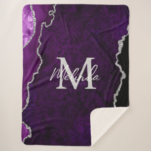 Purple and Silver Marble Agate Sherpa Blanket