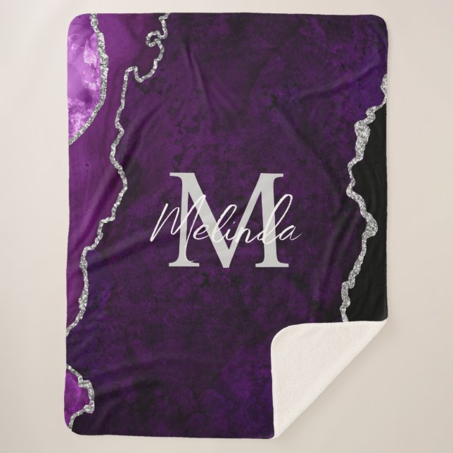 Purple and Silver Marble Agate Sherpa Blanket (Front)