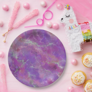 Purple and silver Marble Pattern Paper Plate