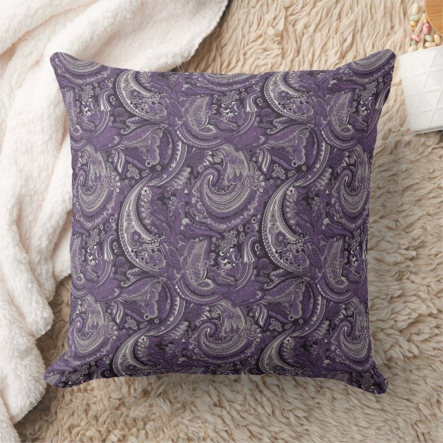purple and silver paisley pattern throw pillow (Blanket)