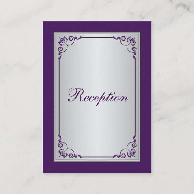 Purple and Silver Scroll Reception Enclosure Card (Front)