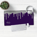 Purple and Silver Sparkle Glitter Drips Monogram Desk Mat<br><div class="desc">Purple and Silver Sparkle Glitter Drips Monogram Mouse Pad Desk Mat with our trendy faux glitter drips in silver on a royal purple background. Please contact us at cedarandstring@gmail.com if you need assistance with the design or matching products.</div>