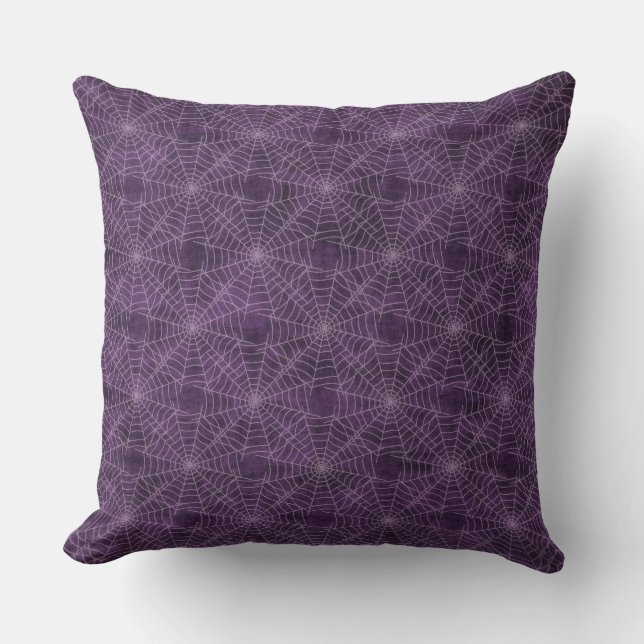 Purple and Silver Spiderweb Gothic Pattern Throw Pillow (Front)