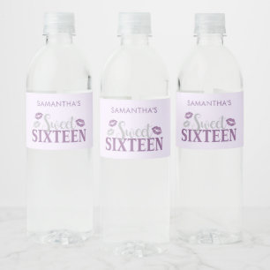 Purple and Silver Sweet Sixteen Birthday Water Bottle Label