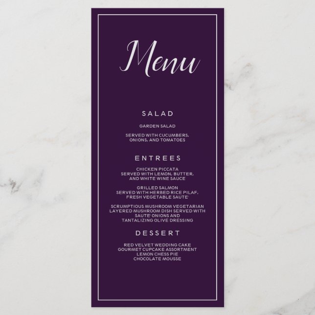 Purple and Silver Wedding Catering Menu (Front)