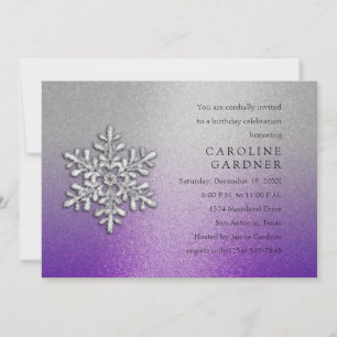 Purple and Silver with Snowflake Winter Birthday Invitation
