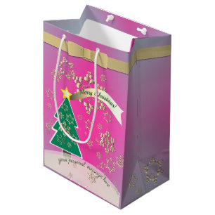 Purple and SnowyBronze"Merry Christmas"  Medium Gift Bag