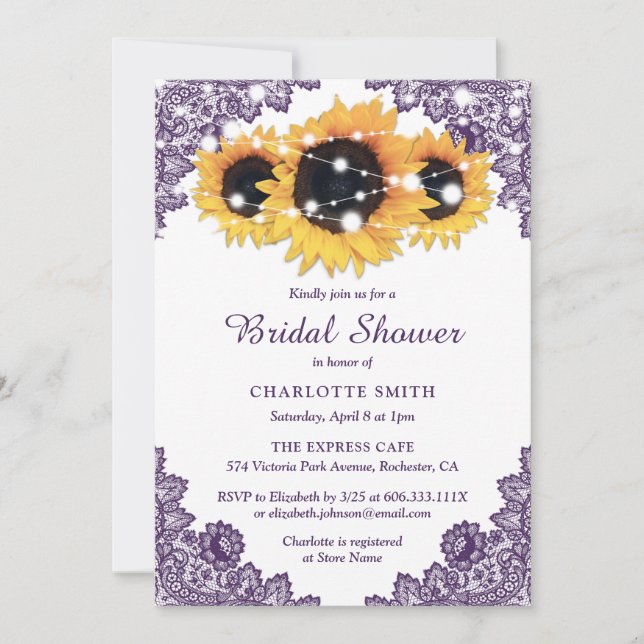Purple and Sunflower Bridal Invitation (Front)