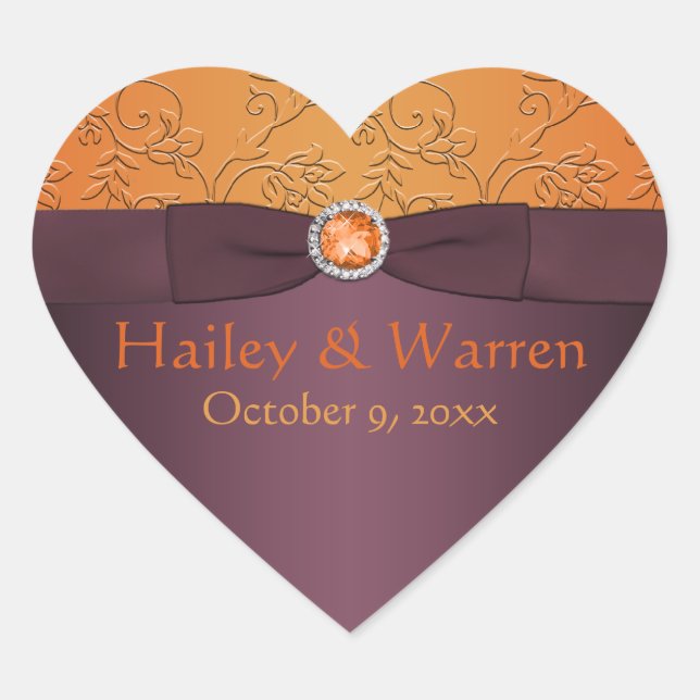 Purple and Tangerine Heart Shaped Sticker (Front)